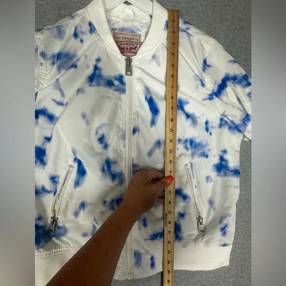 Levi Strauss Jacket Mens XL White Blue‎ Bomber Tie Dye Zip Pockets Streetwear